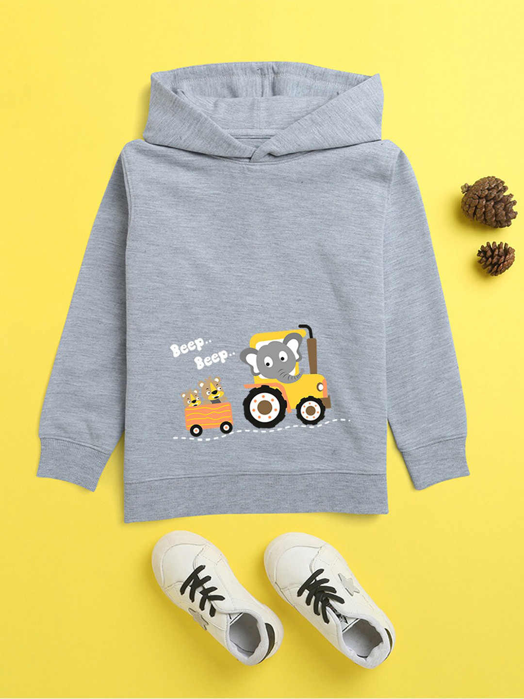 

NUSYL Unisex Kids Grey Printed Hooded Sweatshirt