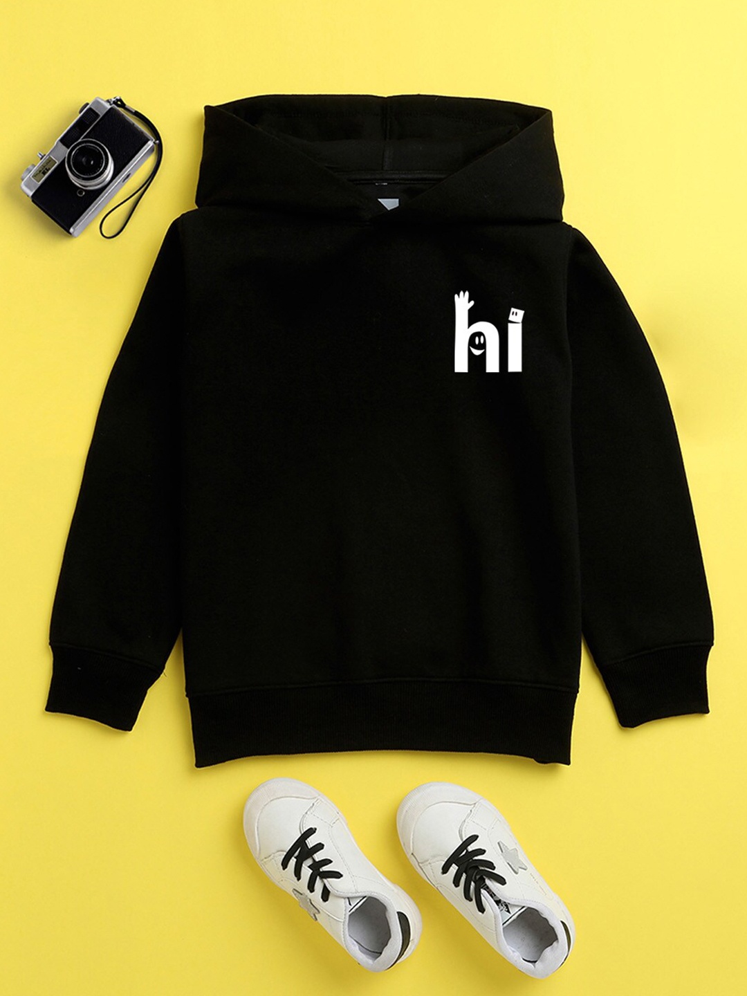 

NUSYL Unisex Kids Black Printed Hooded Sweatshirt