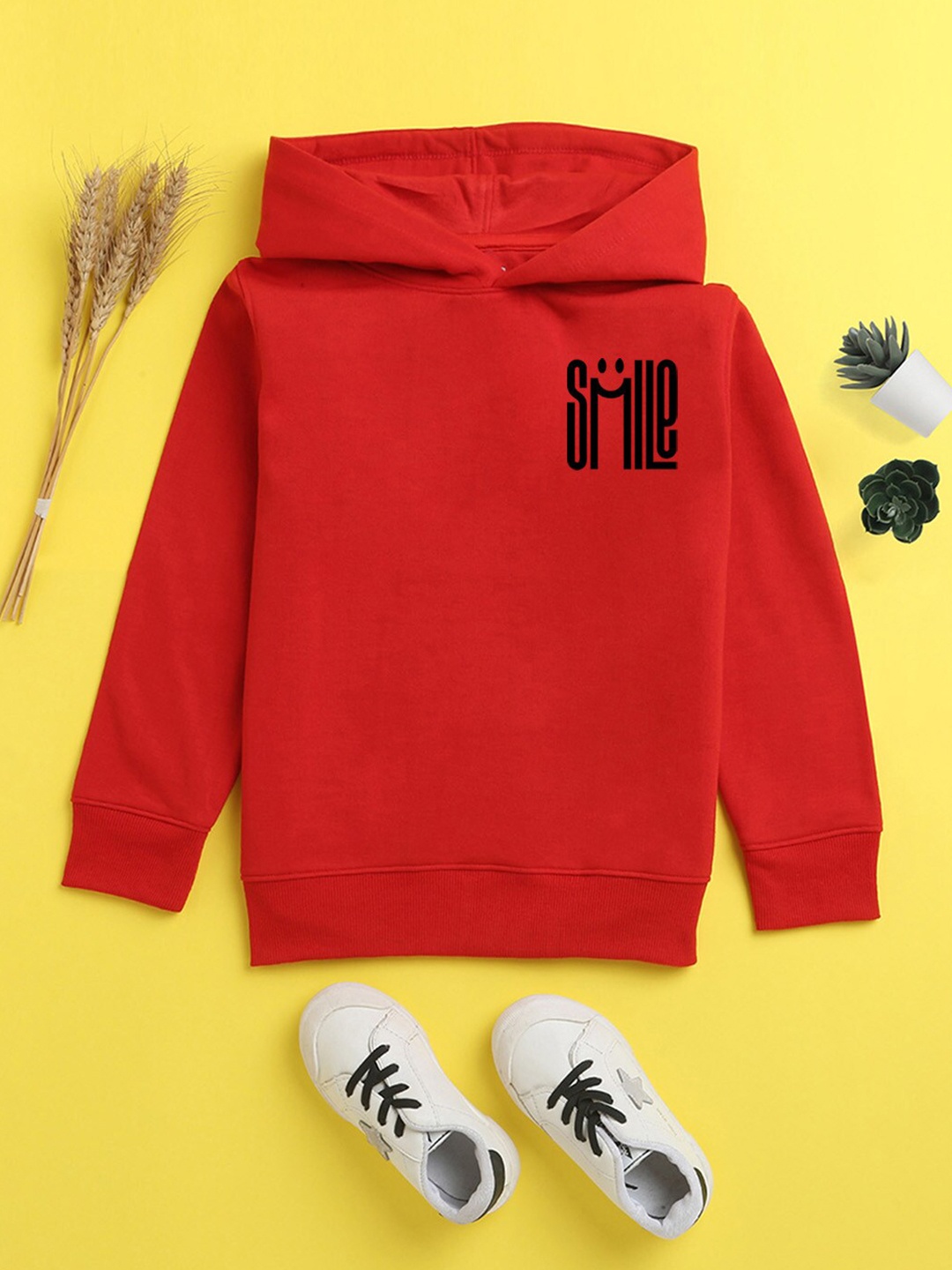 

NUSYL Unisex Kids Red Printed Hooded Sweatshirt