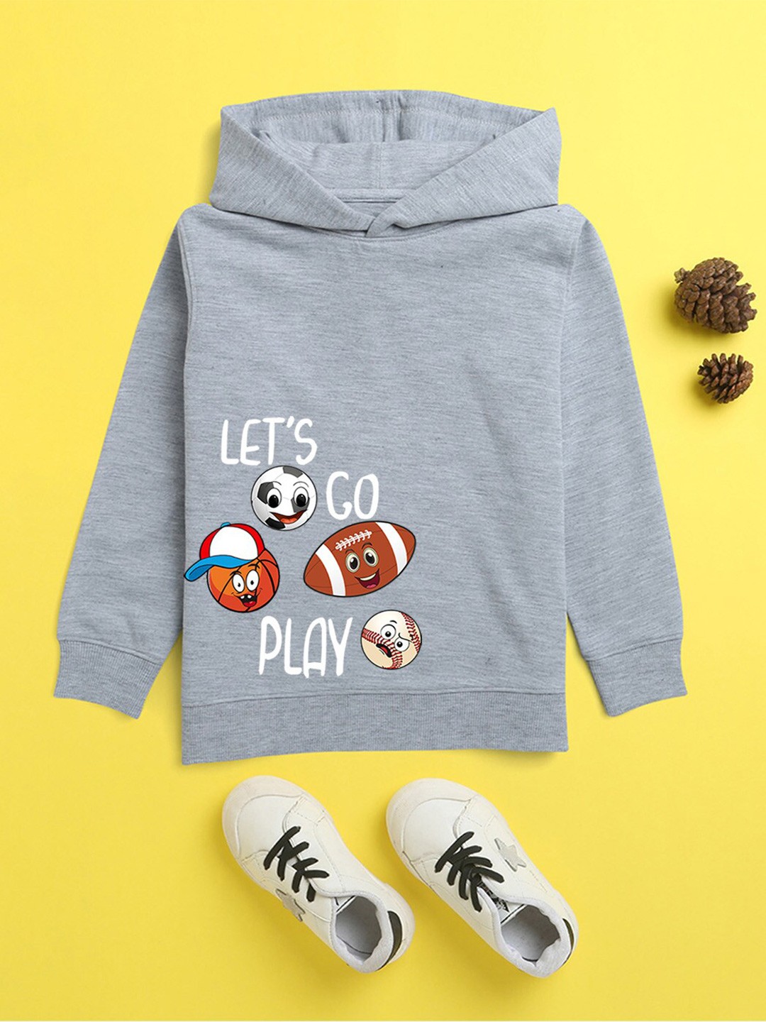 

NUSYL Unisex Kids Grey Printed Hooded Sweatshirt