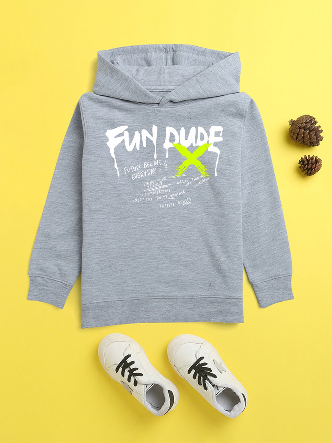 

NUSYL Unisex Kids Grey Printed Hooded Sweatshirt