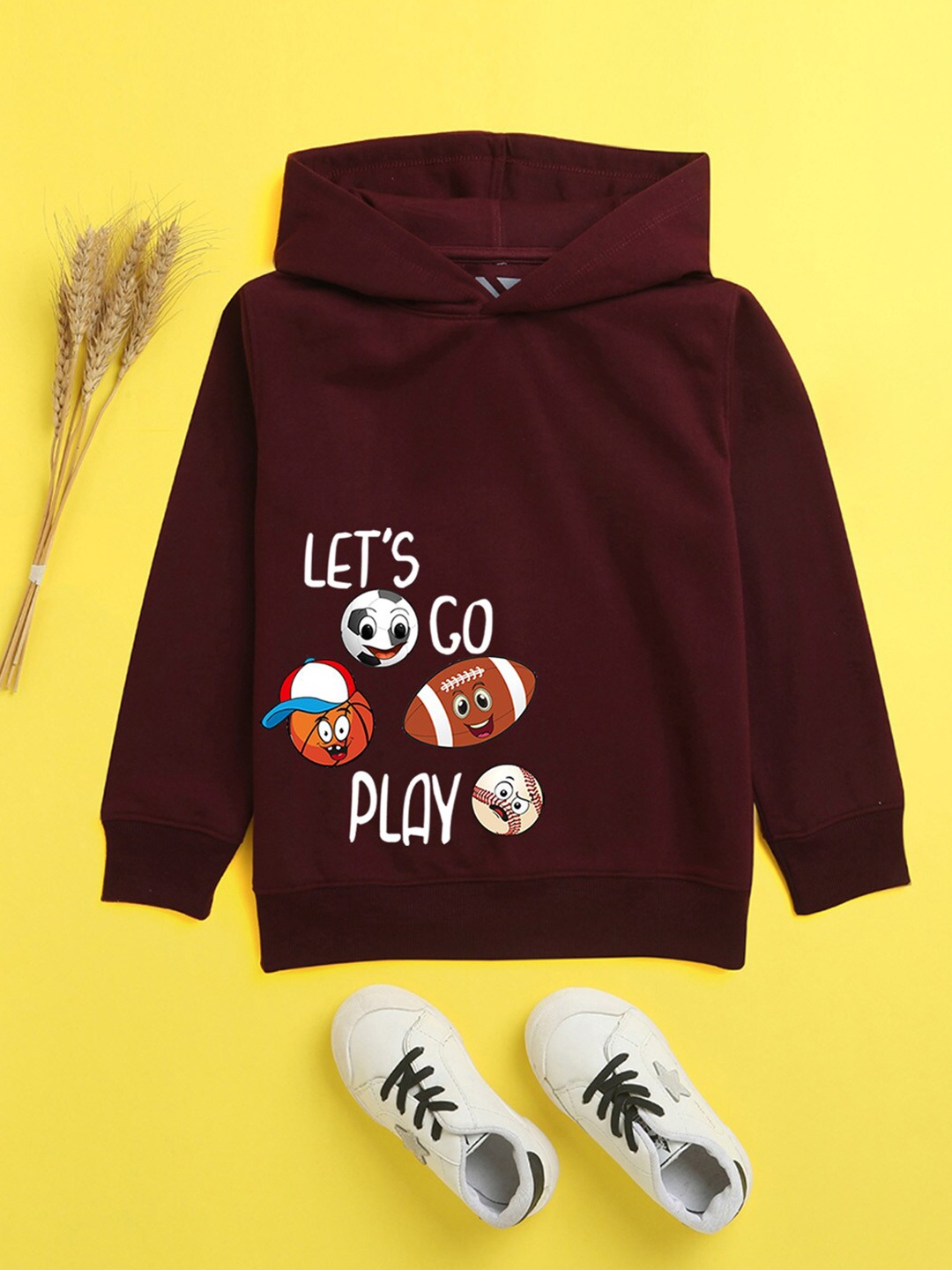 

NUSYL Unisex Kids Burgundy Printed Hooded Sweatshirt