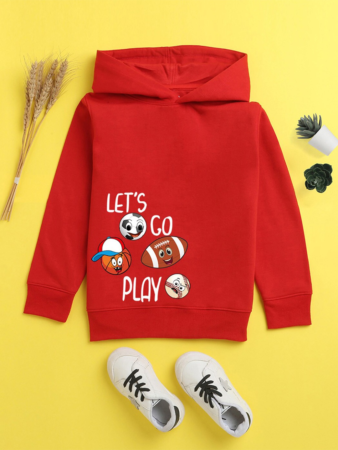 

NUSYL Unisex Kids Red Printed Hooded Sweatshirt