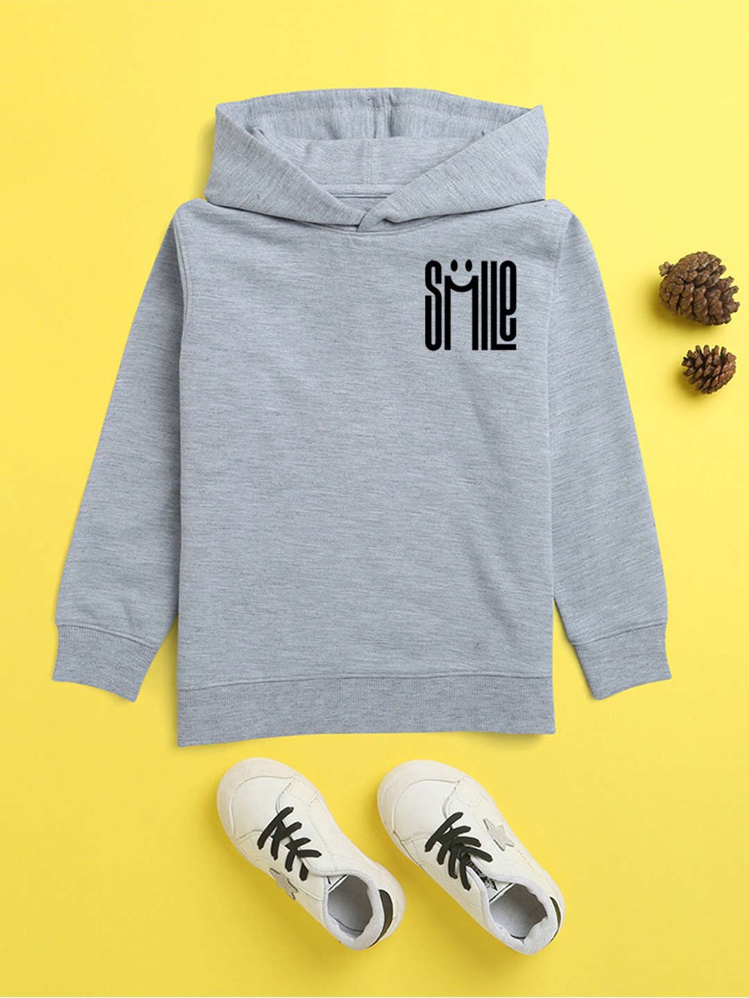 

NUSYL Unisex Kids Grey Printed Hooded Sweatshirt