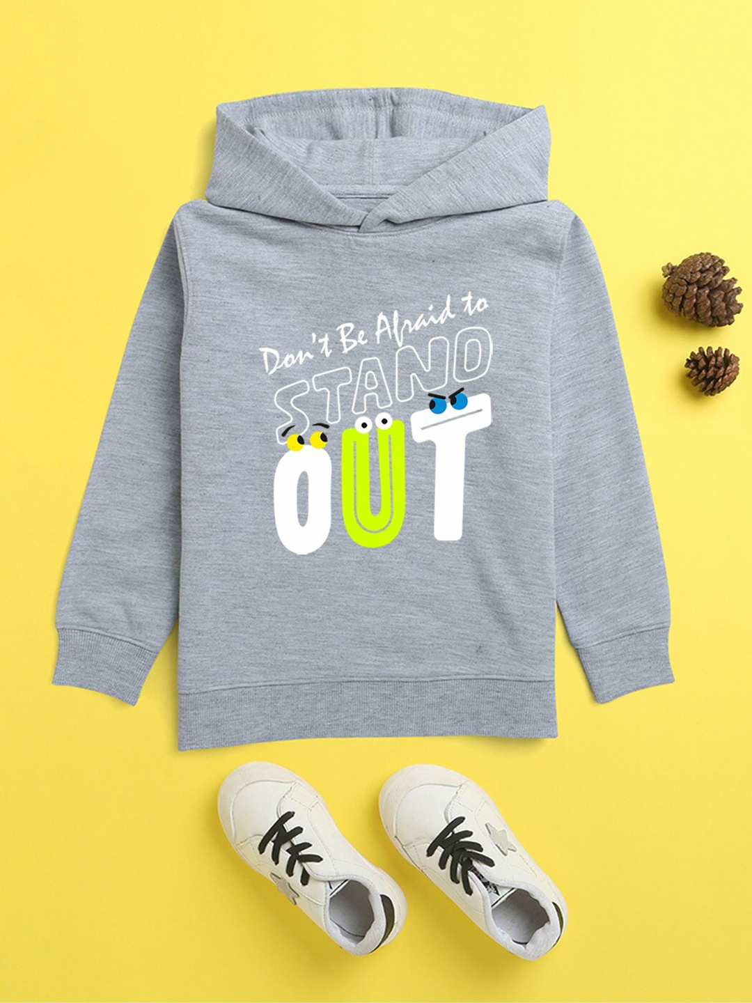 

NUSYL Unisex Kids Grey Printed Hooded Sweatshirt