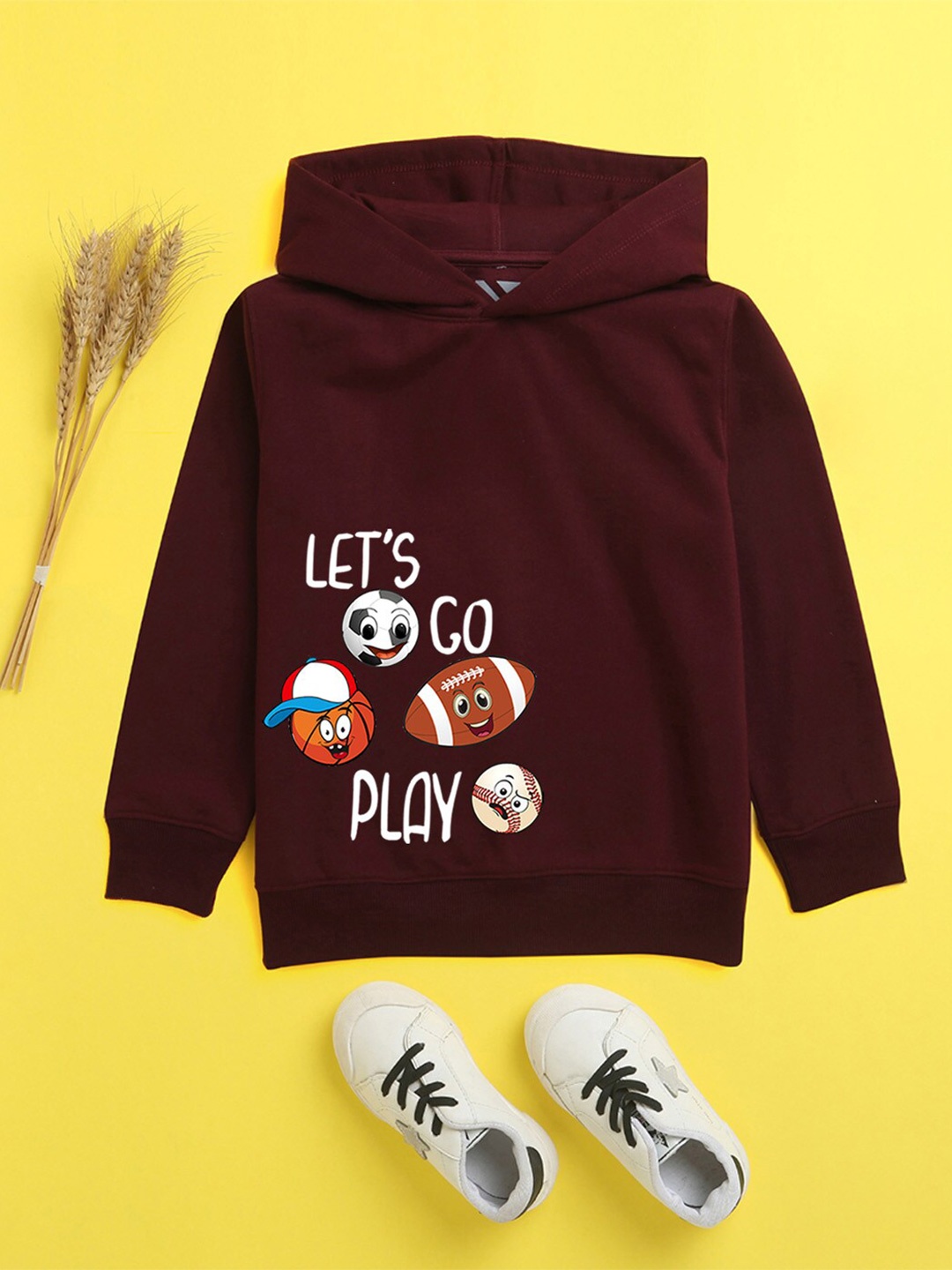 

NUSYL Unisex Kids Burgundy Printed Hooded Sweatshirt