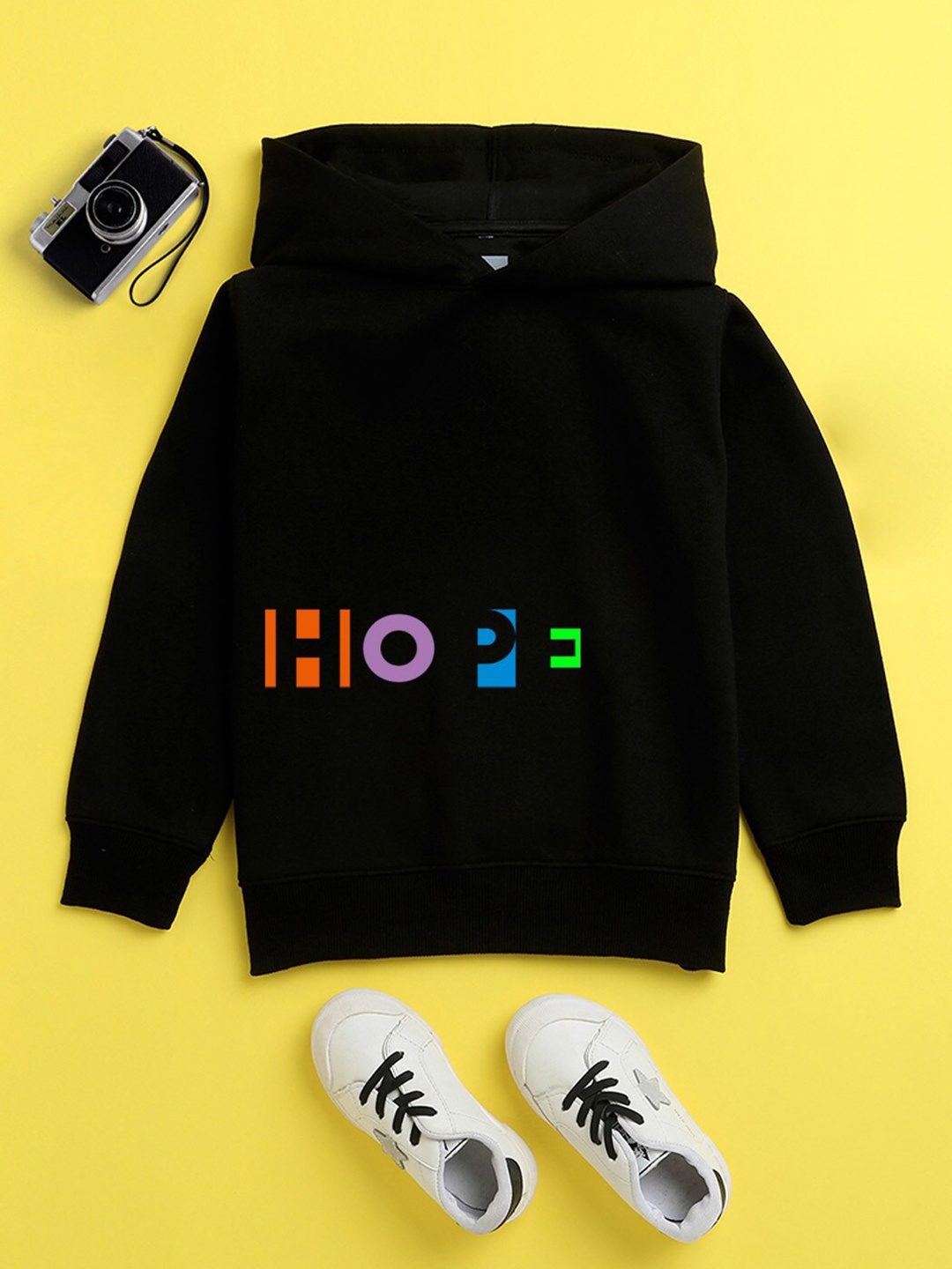 

NUSYL Unisex Kids Black Printed Hooded Sweatshirt
