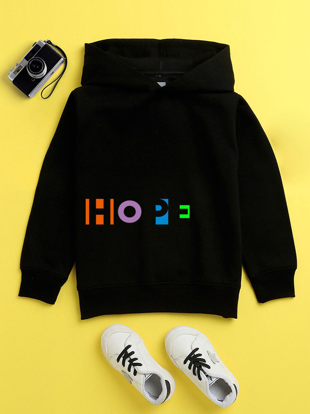 

NUSYL Unisex Kids Black Printed Hooded Sweatshirt