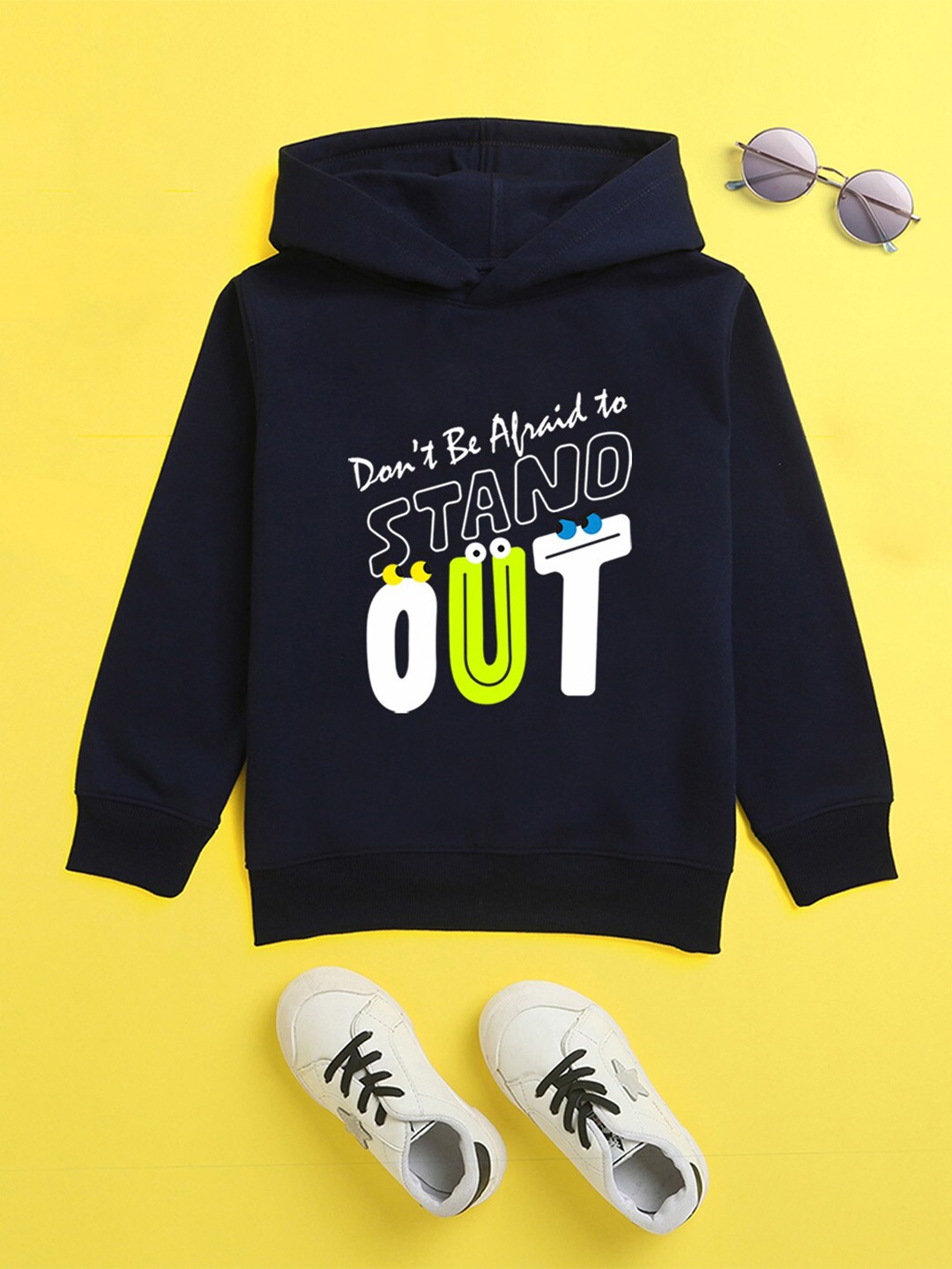 

NUSYL Unisex Kids Navy Blue Printed Hooded Sweatshirt