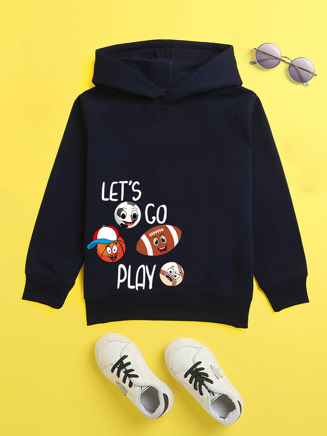 

NUSYL Unisex Kids Navy Blue Printed Hooded Sweatshirt