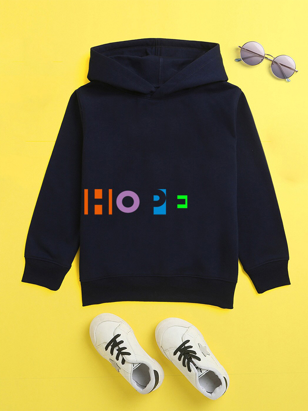 

NUSYL Unisex Kids Navy Blue Printed Hooded Sweatshirt