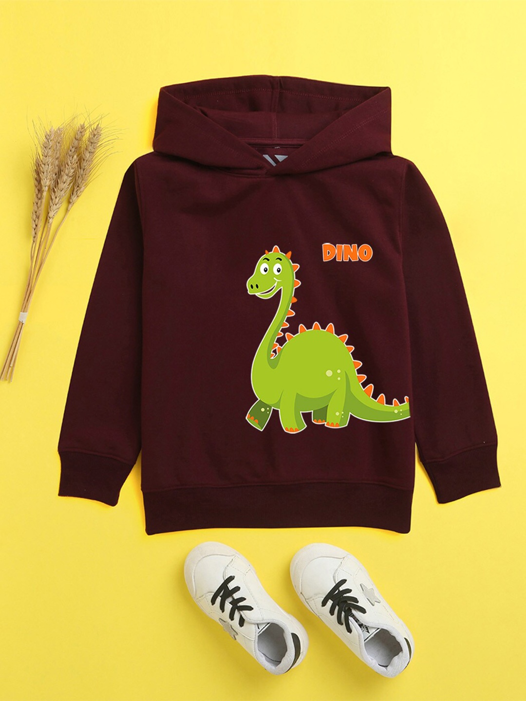 

NUSYL Unisex Kids Burgundy Printed Hooded Sweatshirt