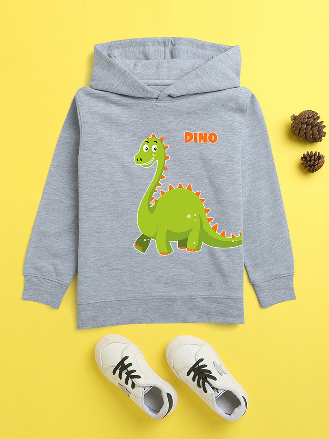 

NUSYL Unisex Kids Grey Printed Hooded Sweatshirt