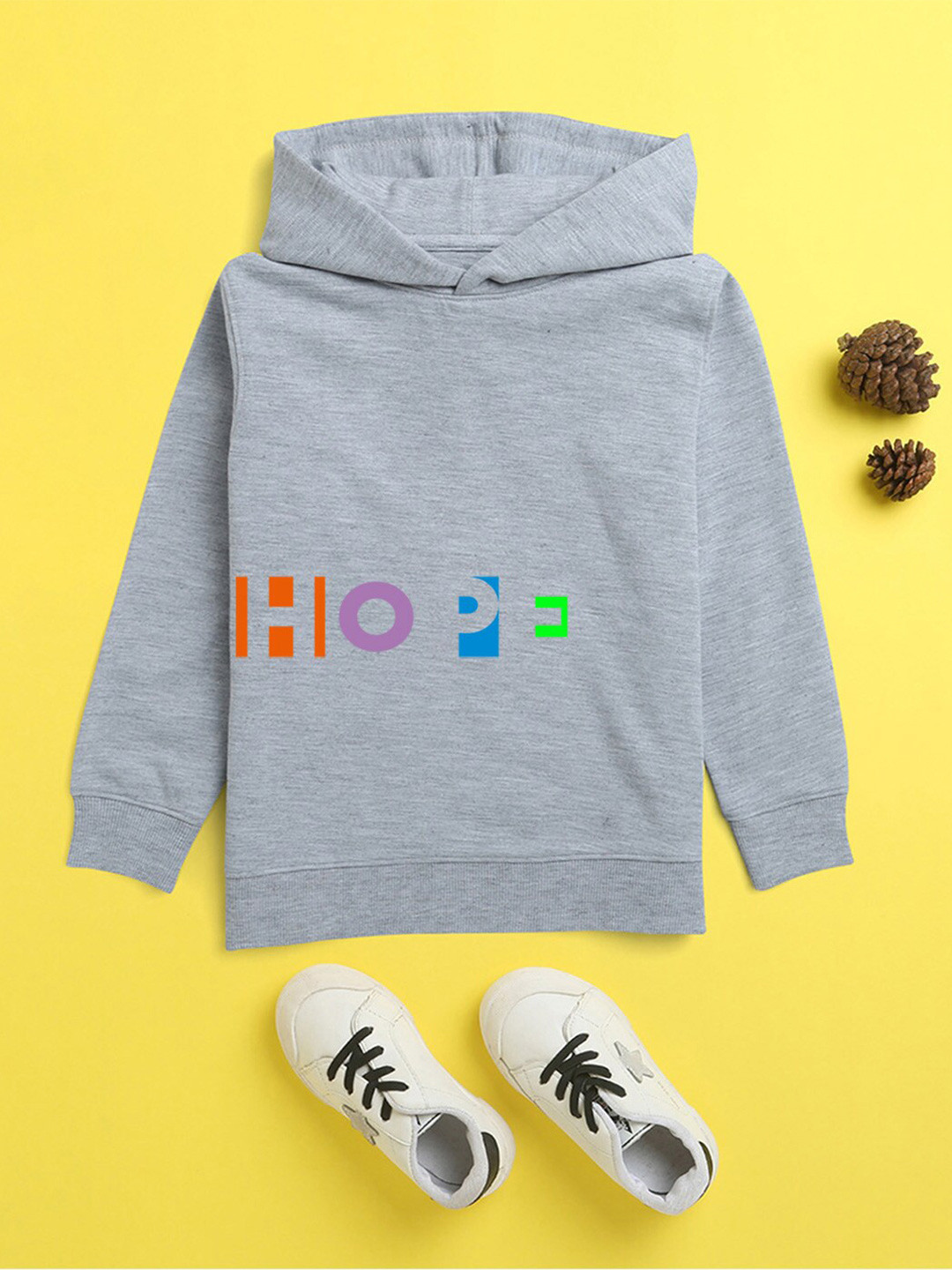 

NUSYL Unisex Kids Grey Printed Hooded Sweatshirt