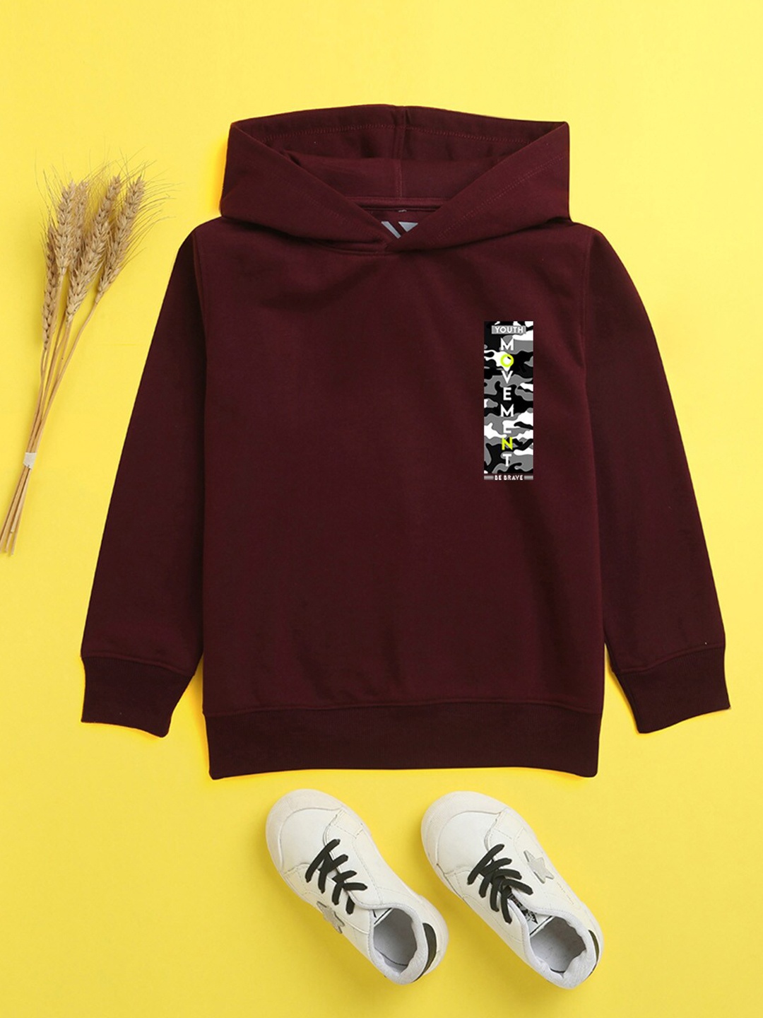 

NUSYL Unisex Kids Burgundy Printed Hooded Sweatshirt