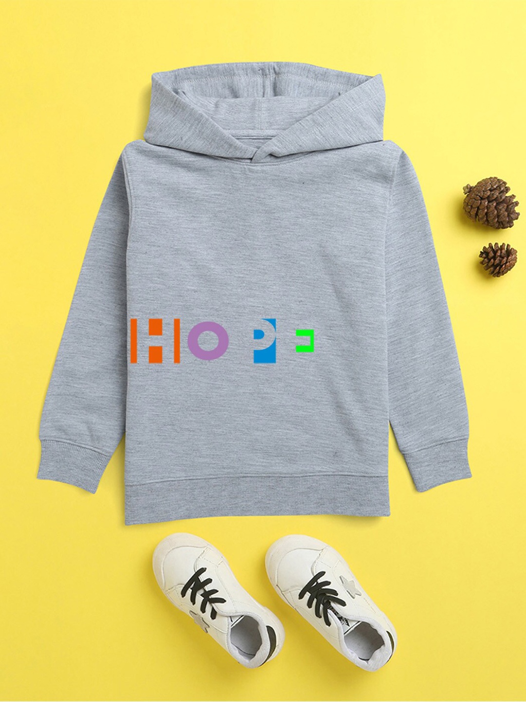 

NUSYL Unisex Kids Grey Printed Hooded Sweatshirt