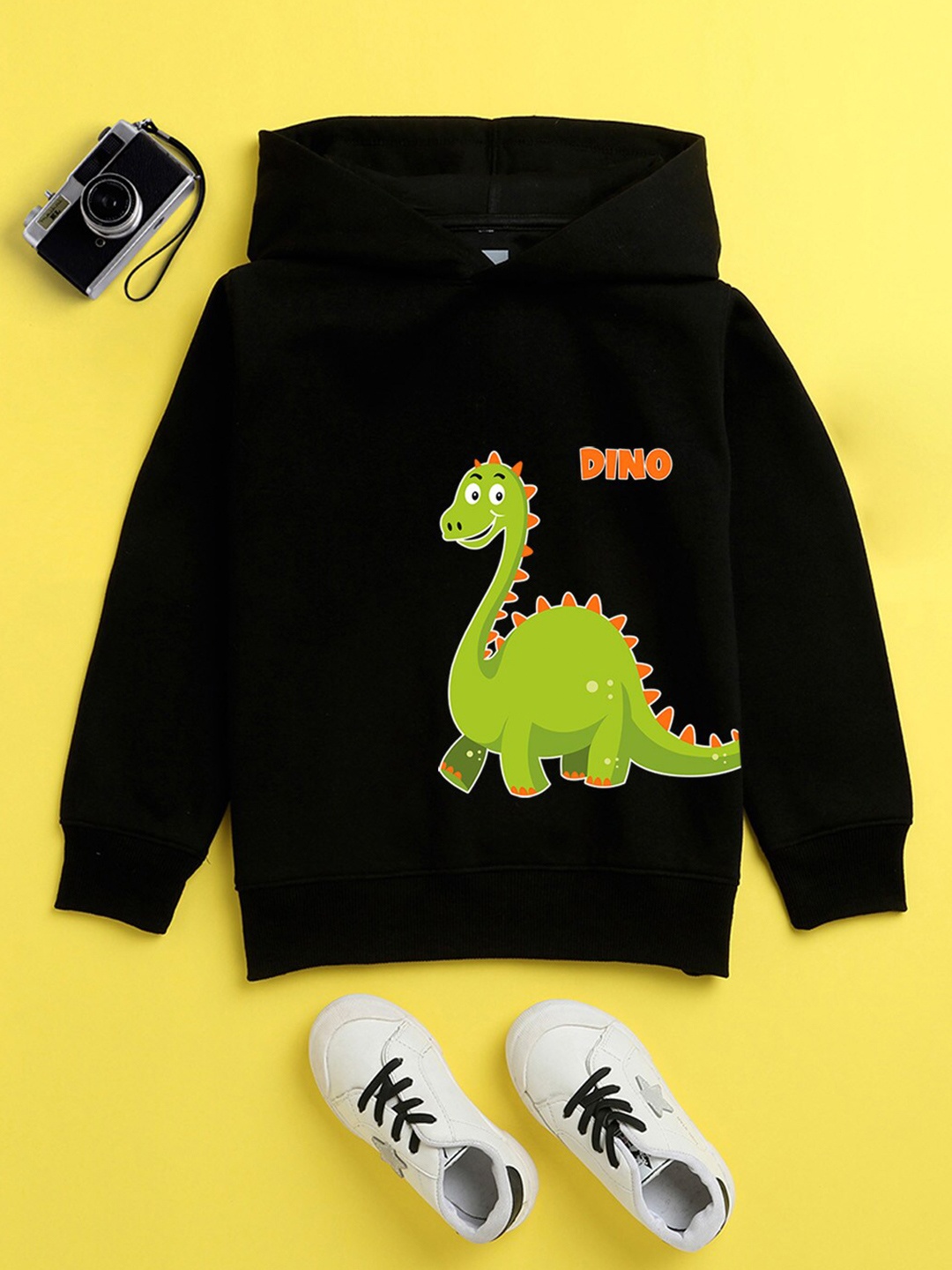 

NUSYL Unisex Kids Black Printed Hooded Sweatshirt