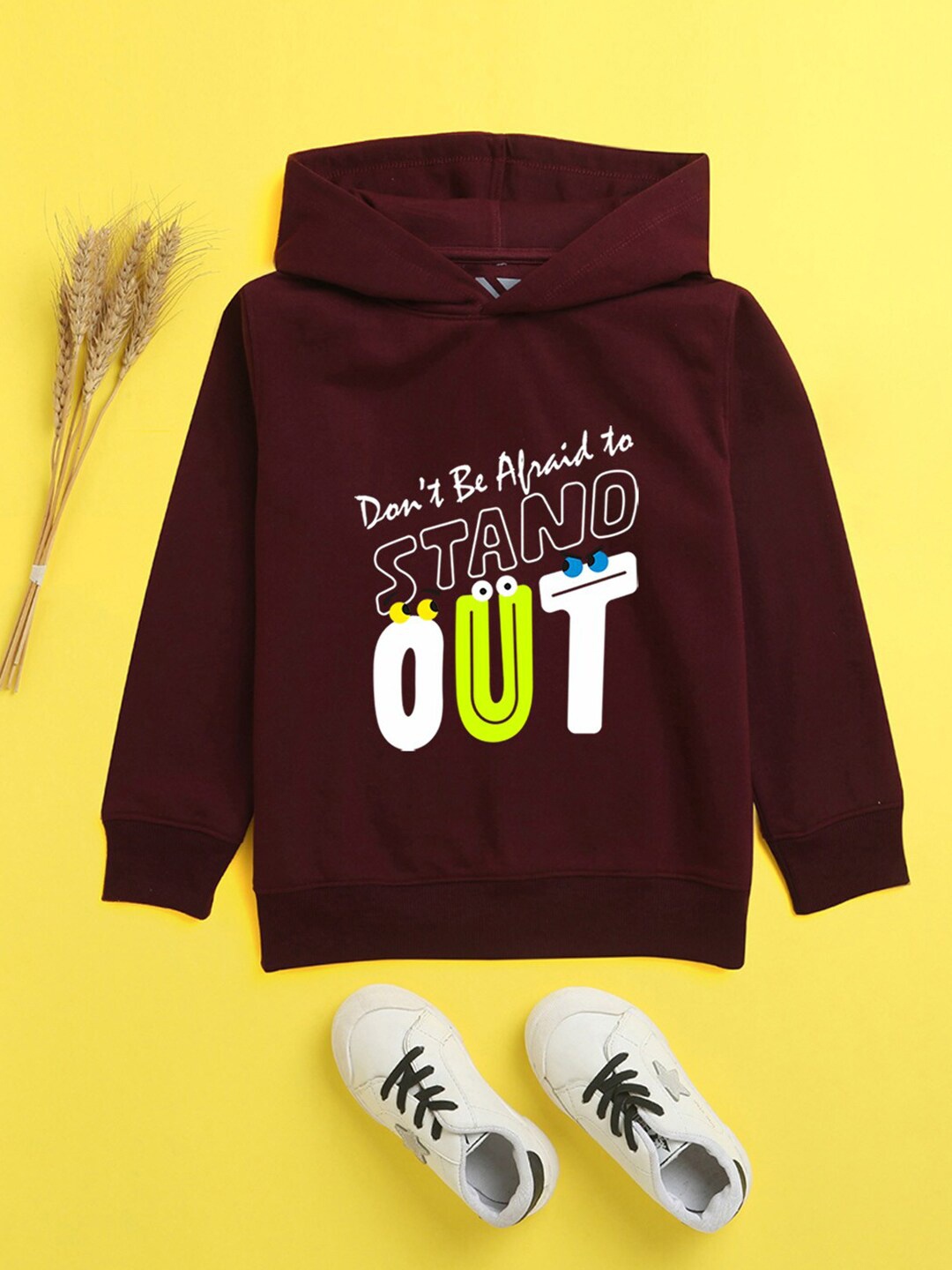 

NUSYL Unisex Kids Printed Hooded Fleece Sweatshirt, Burgundy