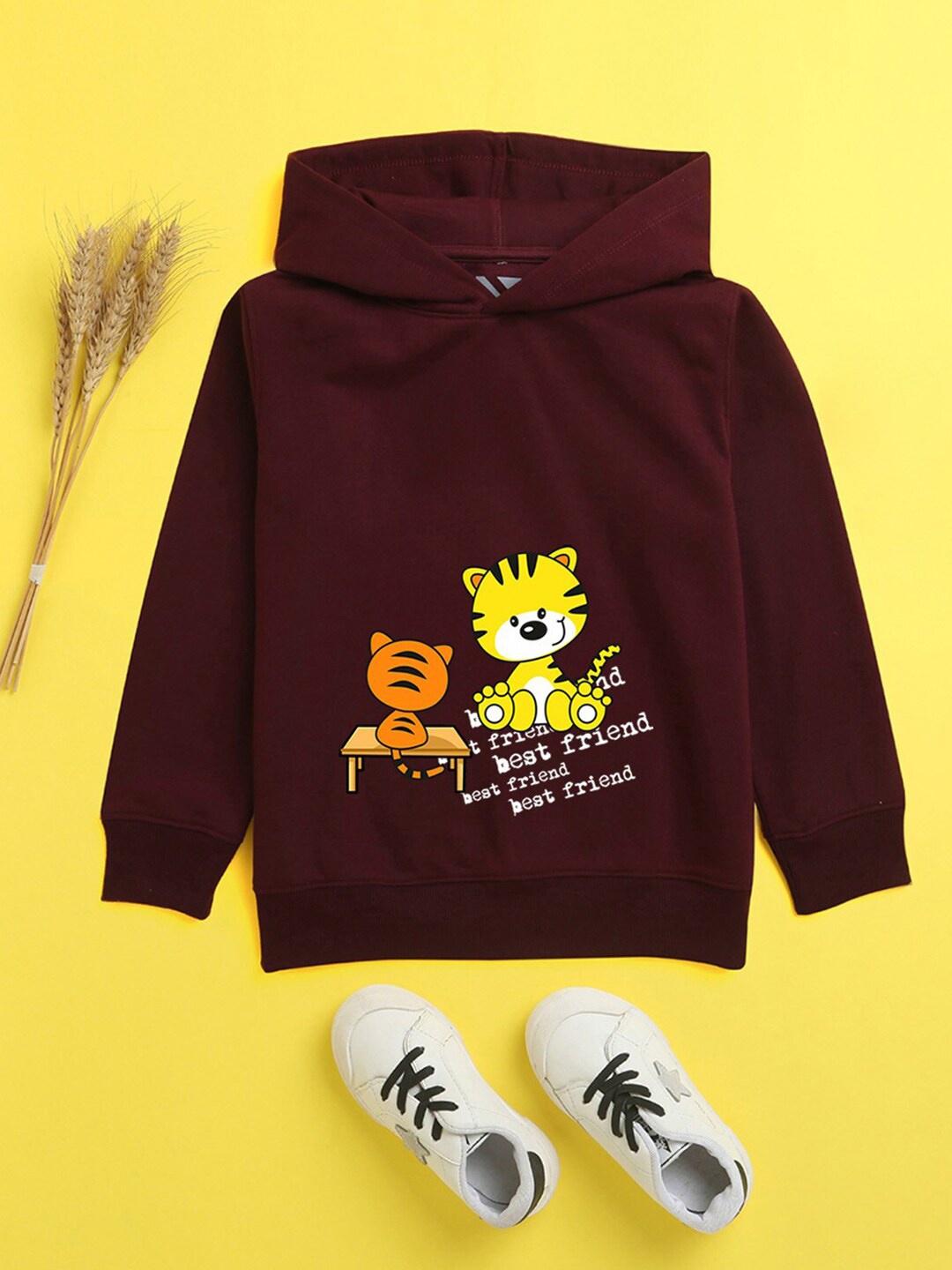 

NUSYL Unisex Kids Printed Hooded Fleece Sweatshirt, Burgundy