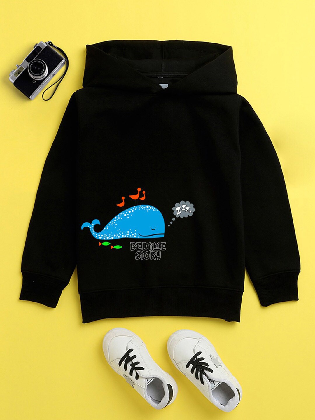 

NUSYL Unisex Kids Printed Hooded Fleece Sweatshirt, Black