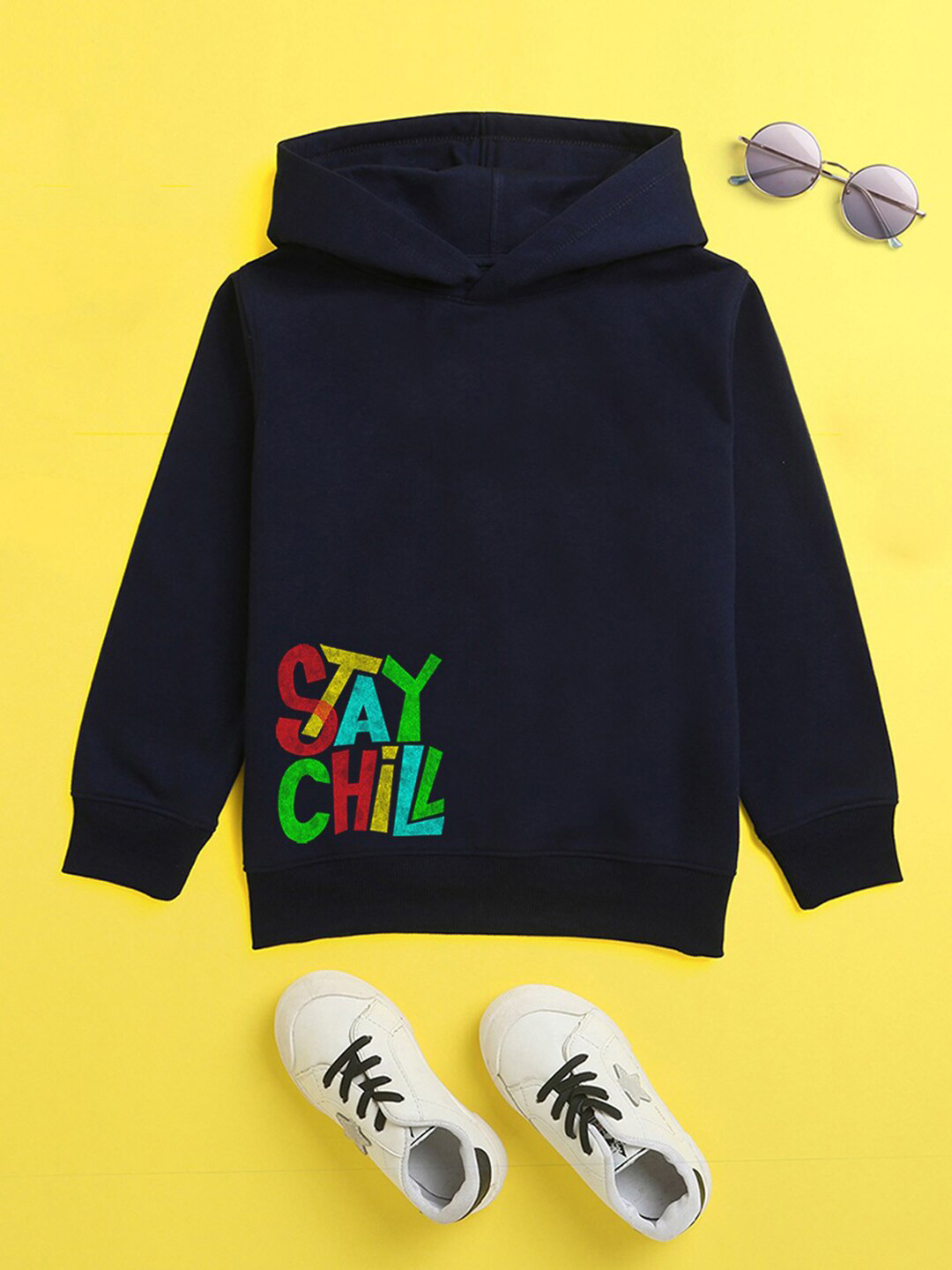 

NUSYL Unisex Kids Printed Hooded Fleece Sweatshirt, Navy blue