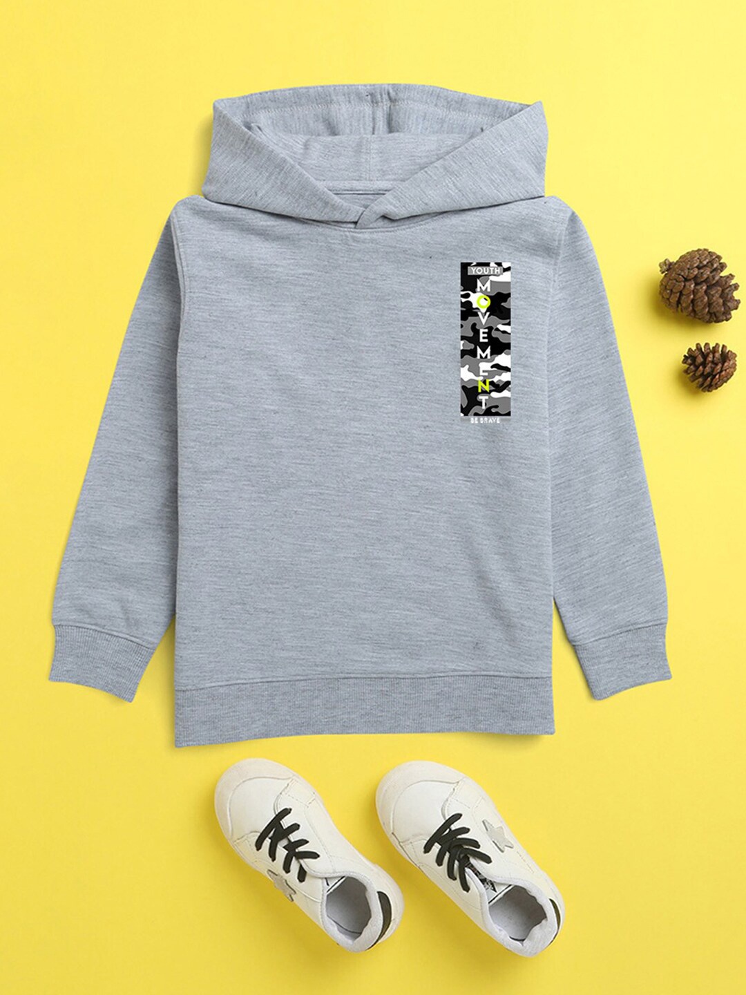 

NUSYL Unisex Kids Printed Hooded Fleece Sweatshirt, Grey