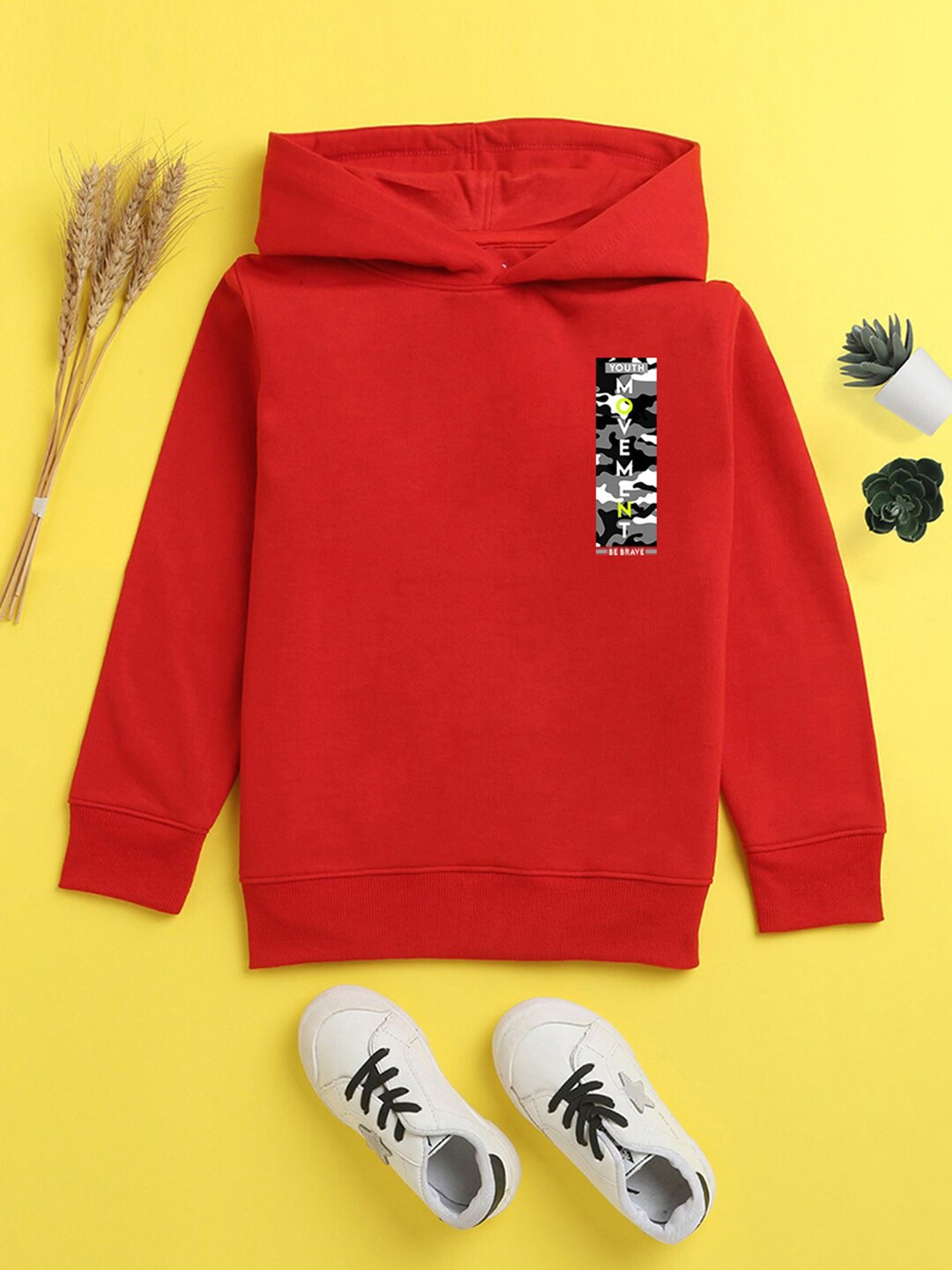 

NUSYL Unisex Kids Printed Hooded Fleece Sweatshirt, Red