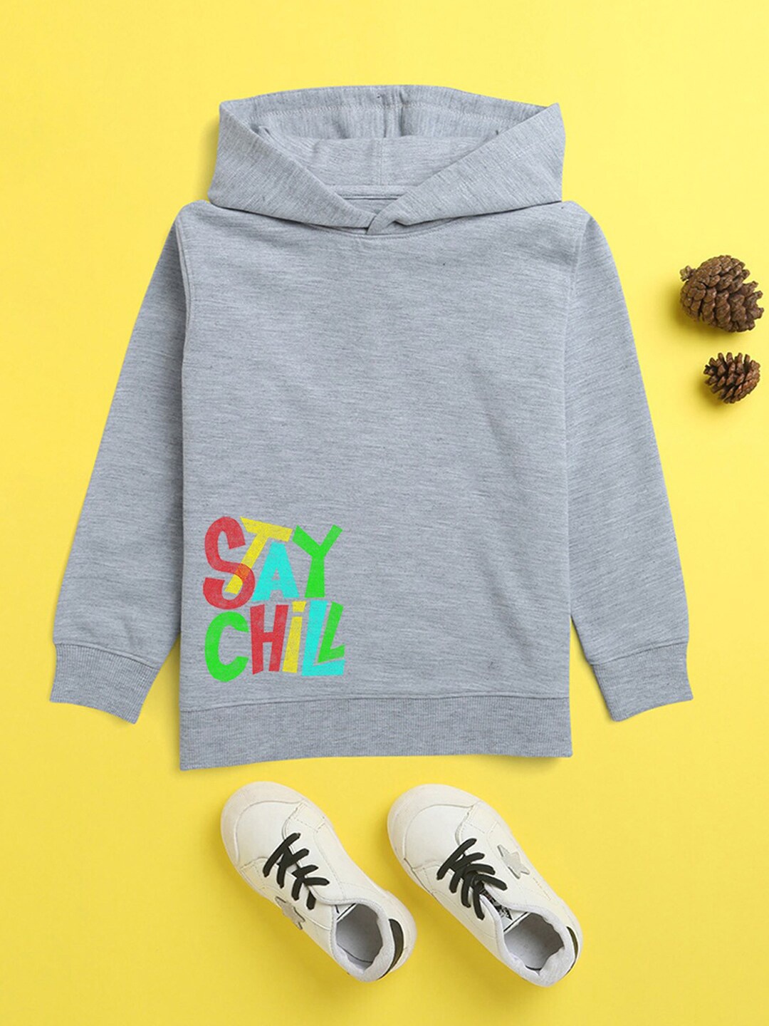 

NUSYL Unisex Kids Printed Hooded Fleece Sweatshirt, Grey