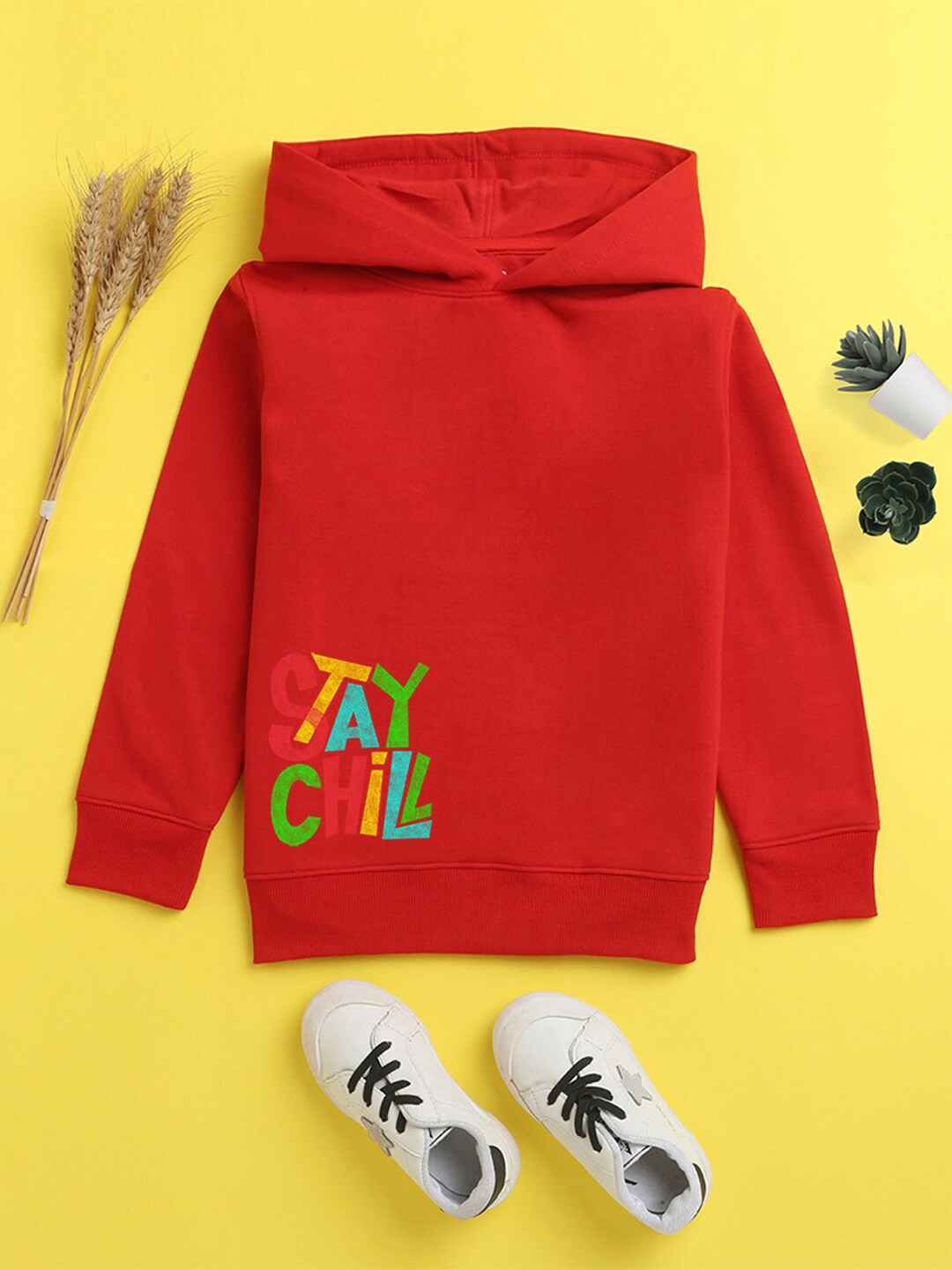 

NUSYL Unisex Kids Printed Hooded Fleece Sweatshirt, Red