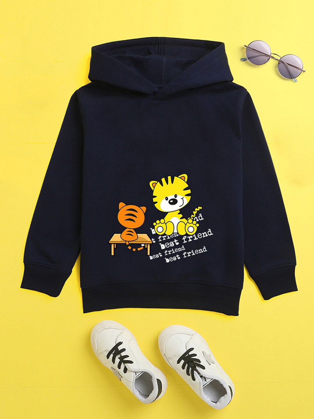

NUSYL Unisex Kids Printed Hooded Fleece Sweatshirt, Navy blue