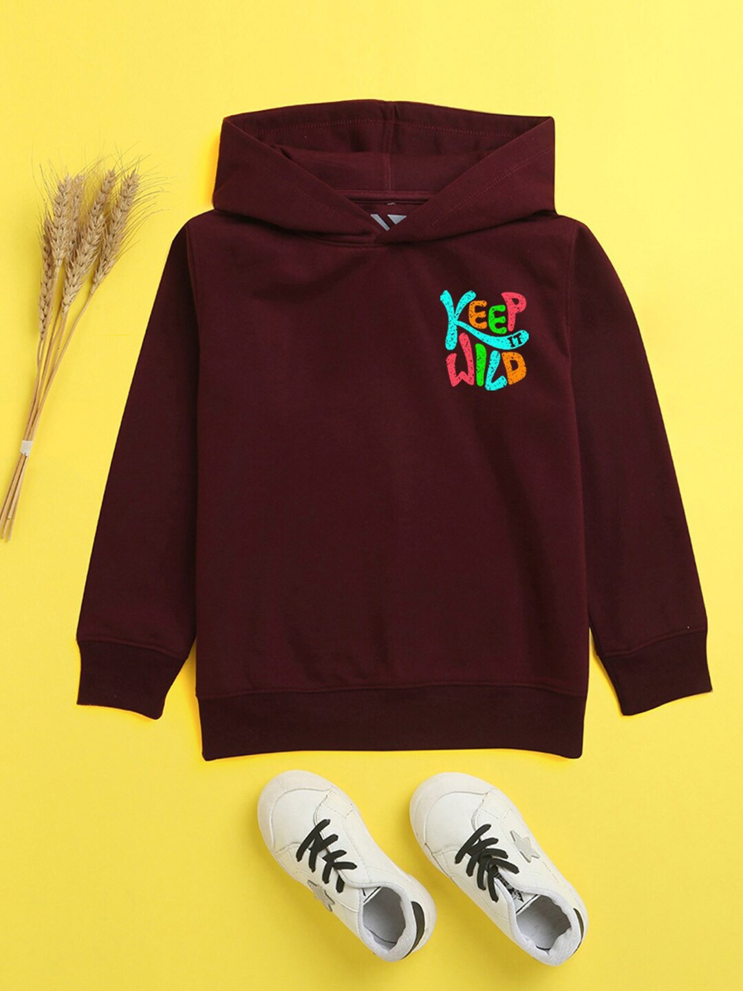 

NUSYL Unisex Kids Printed Hooded Fleece Sweatshirt, Burgundy