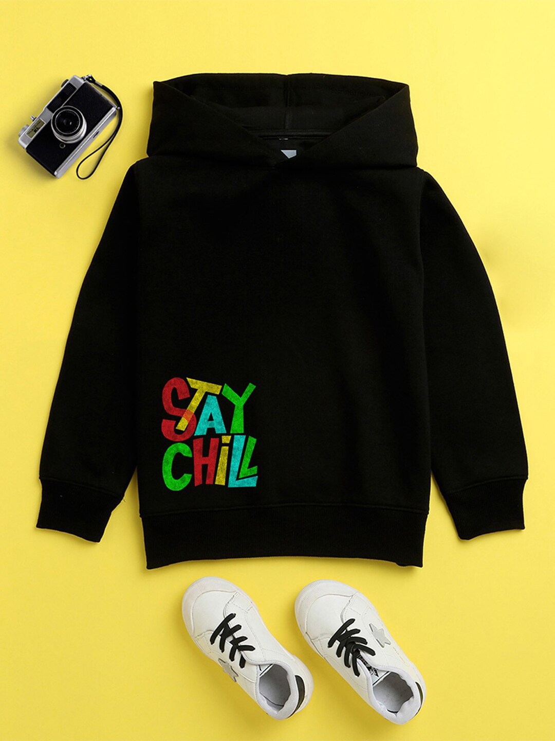 

NUSYL Unisex Kids Black Printed Hooded Sweatshirt