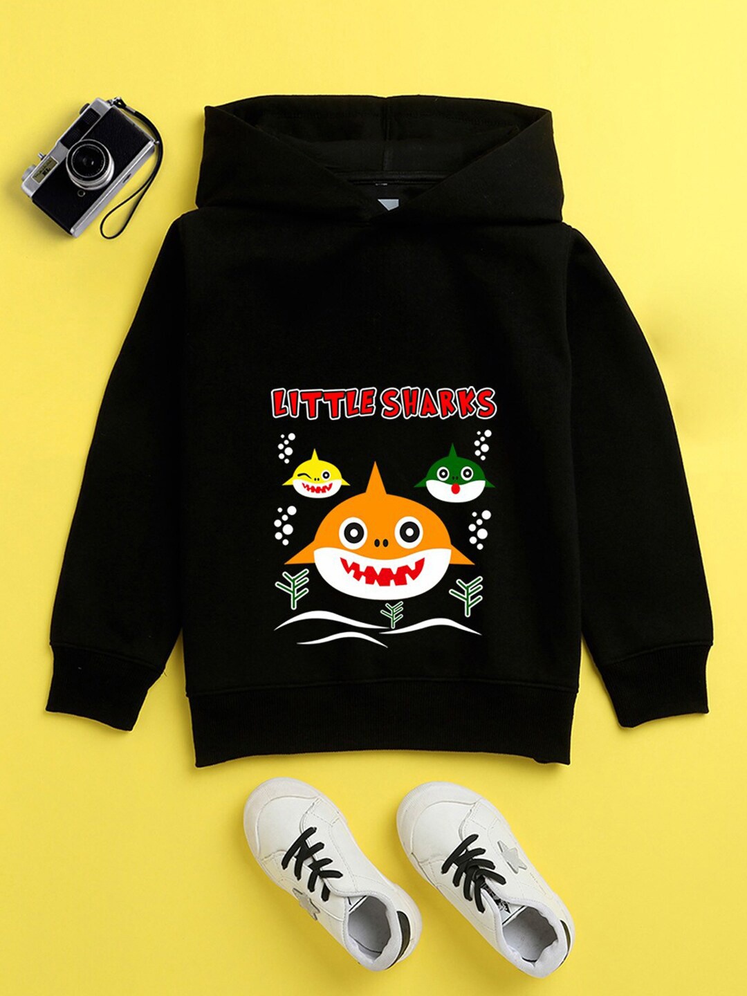 

NUSYL Unisex Kids Black Printed Hooded Sweatshirt