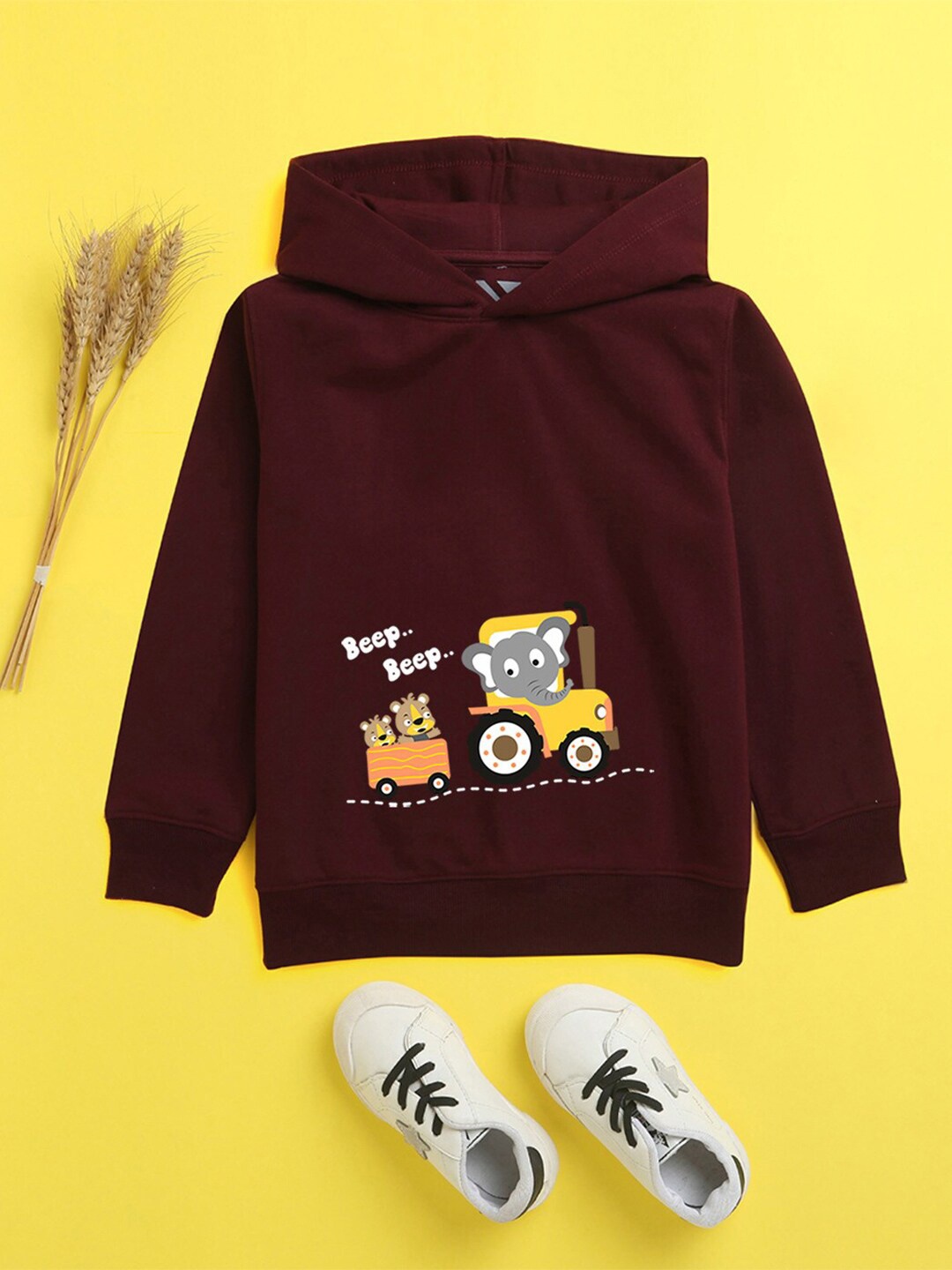 

NUSYL Unisex Kids Printed Hooded Fleece Sweatshirt, Burgundy