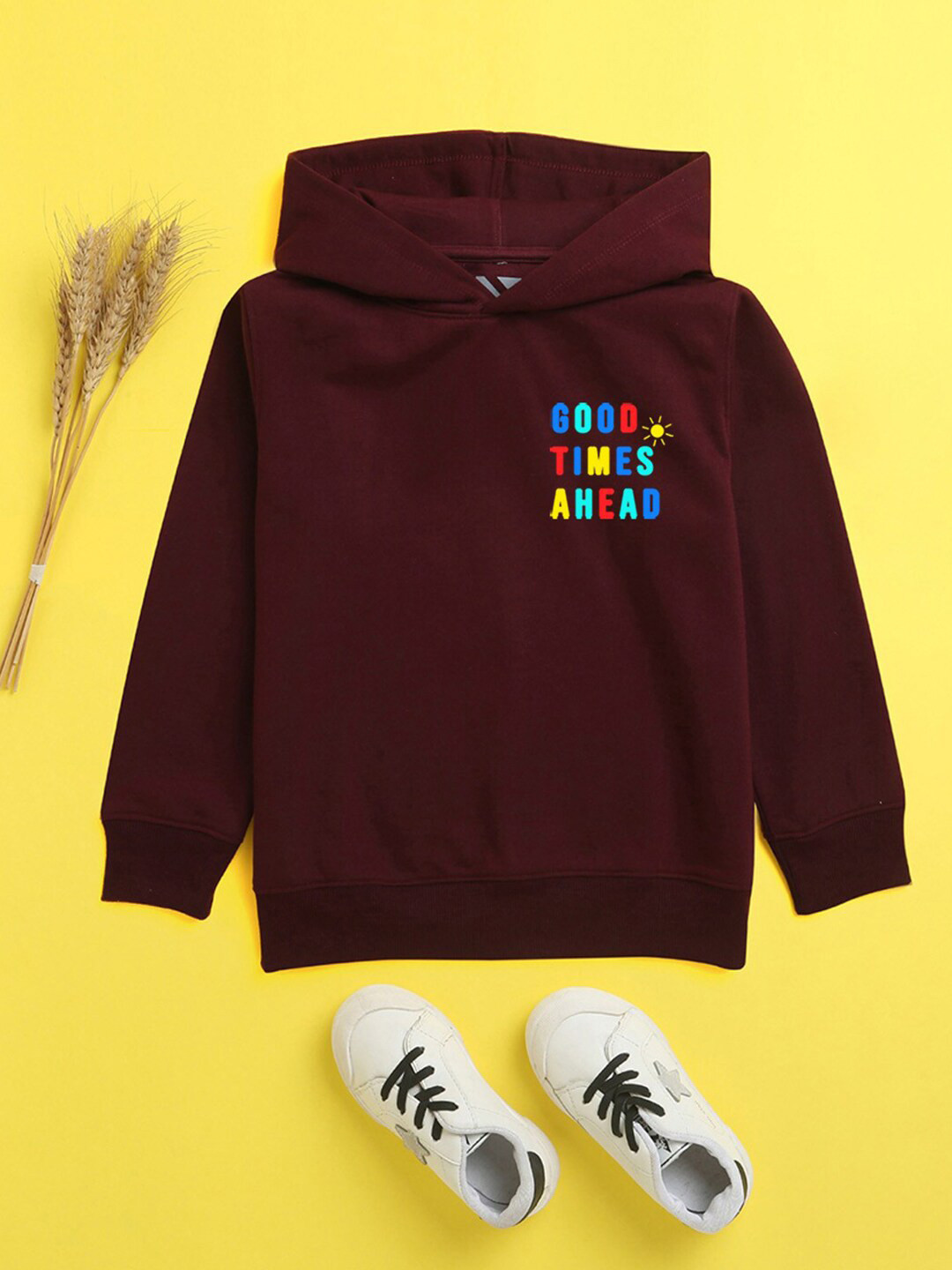 

NUSYL Unisex Kids Printed Hooded Sweatshirt, Burgundy
