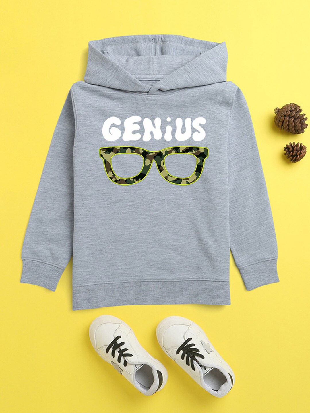 

NUSYL Unisex Kids Printed Hooded Sweatshirt, Grey