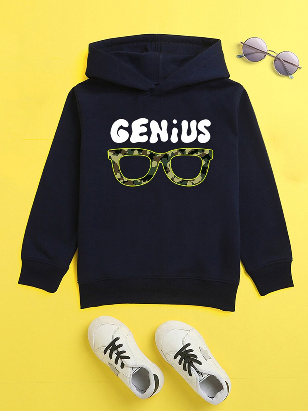 

NUSYL Unisex Kids Printed Hooded Sweatshirt, Navy blue