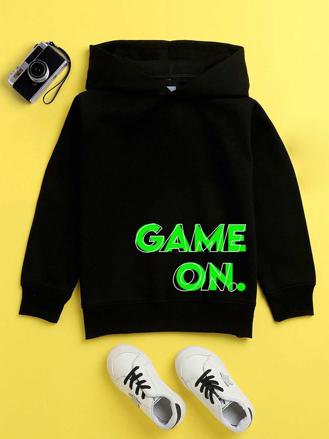 

NUSYL Unisex Kids Printed Hooded Sweatshirt, Black