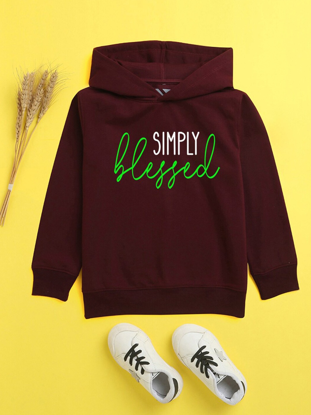 

NUSYL Unisex Kids Printed Hooded Sweatshirt, Burgundy