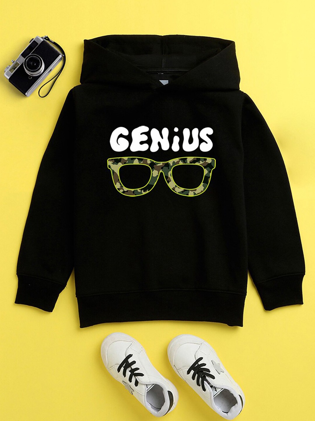 

NUSYL Unisex Kids Printed Hooded Sweatshirt, Black