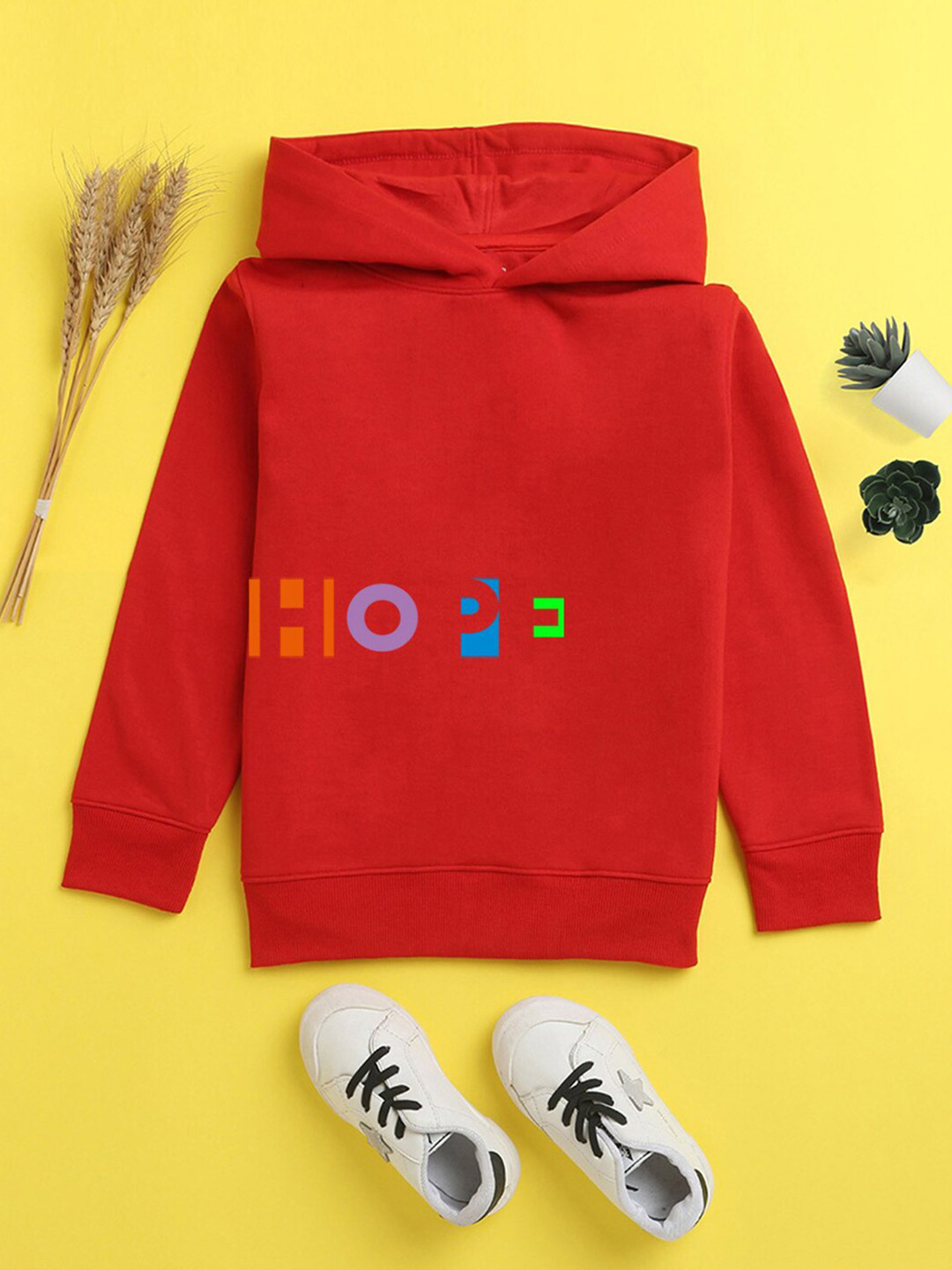 

NUSYL Unisex Kids Printed Hooded Sweatshirt, Red