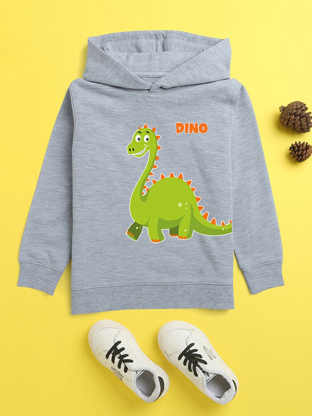 

NUSYL Unisex Kids Grey Printed Hooded Sweatshirt