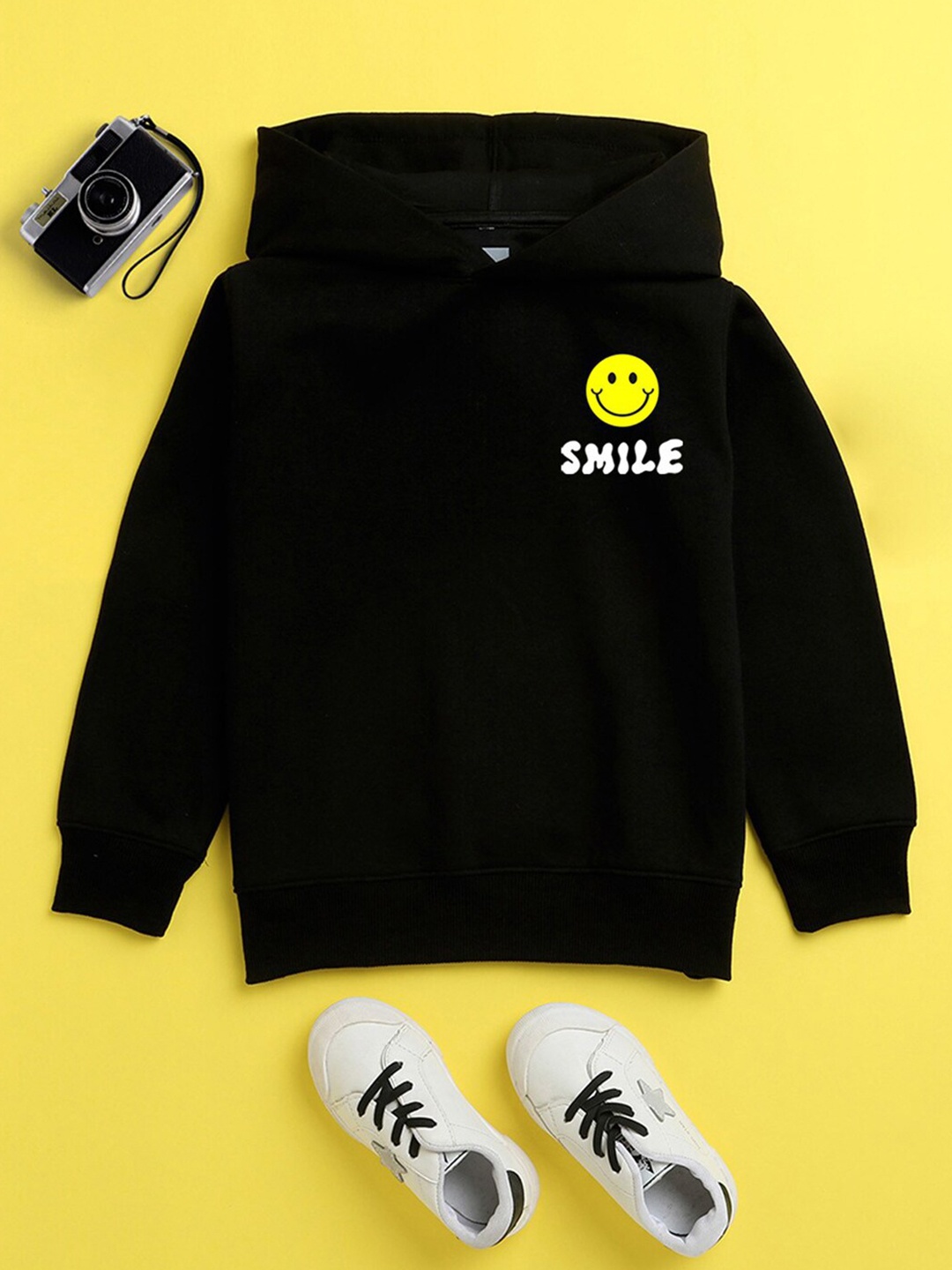 

NUSYL Unisex Kids Printed Black Hooded Sweatshirt