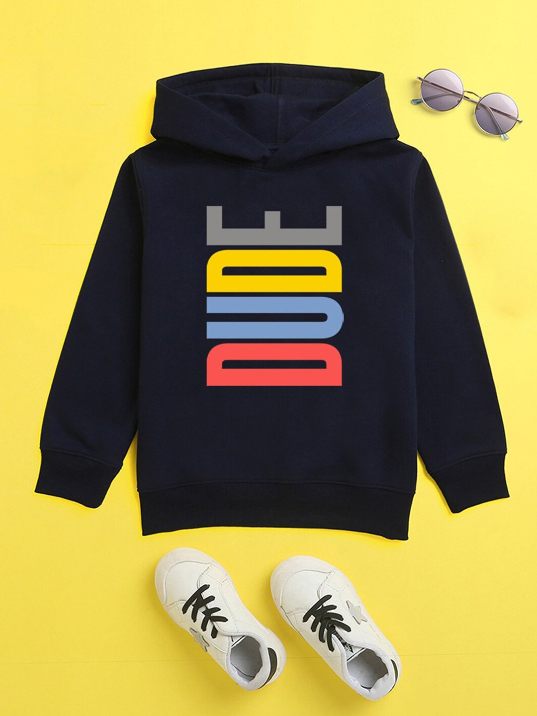 

NUSYL Unisex Kids Navy Blue Printed Hooded Sweatshirt