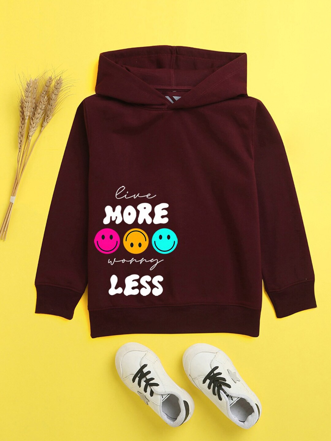 

NUSYL Unisex Kids Burgundy Printed Hooded Sweatshirt