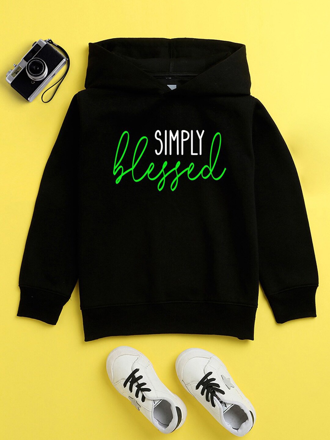 

NUSYL Unisex Kids Printed Hooded Sweatshirt, Black