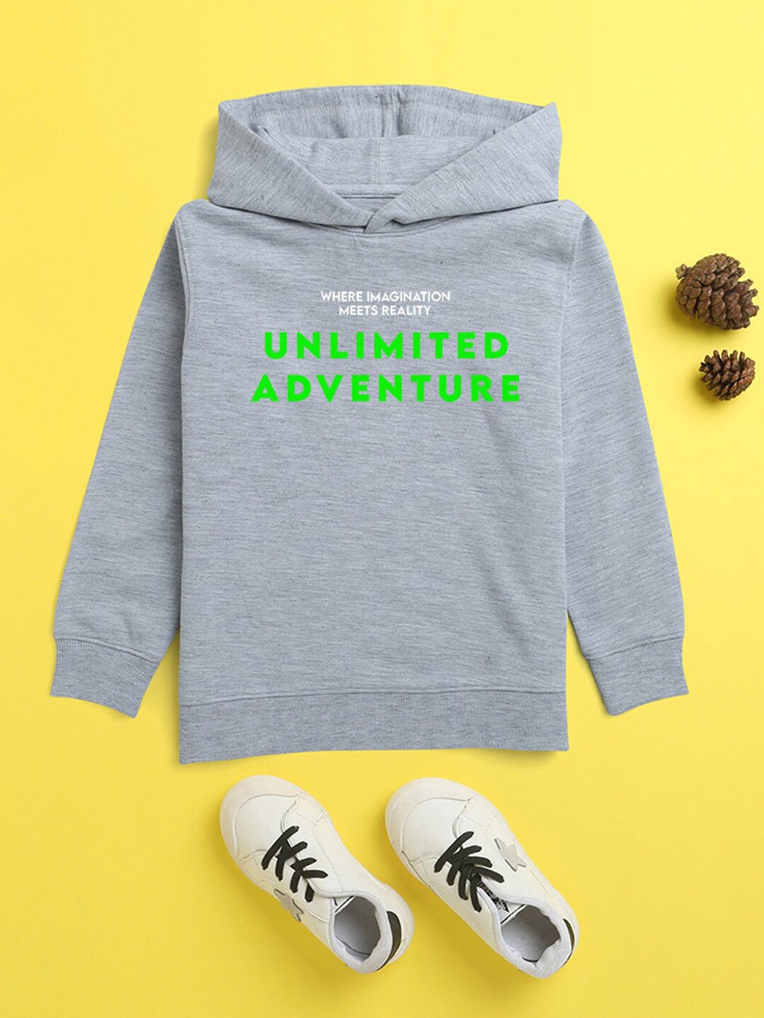 

NUSYL Unisex Kids Printed Hooded Sweatshirt, Grey