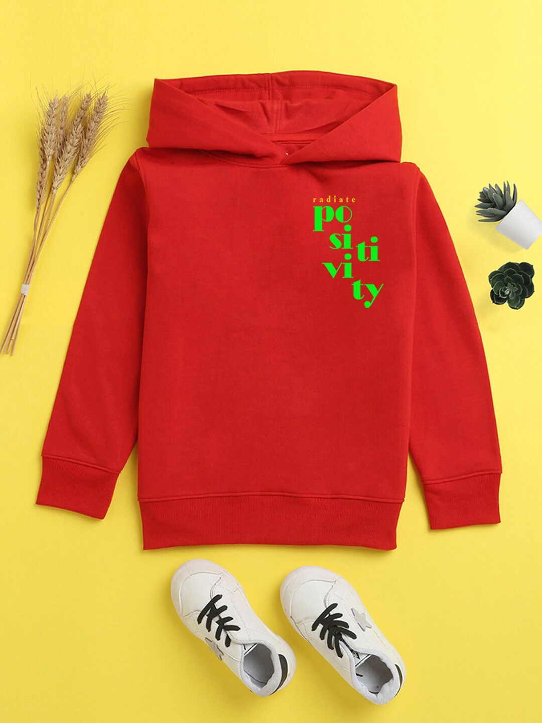 

NUSYL Unisex Kids Printed Hooded Sweatshirt, Red