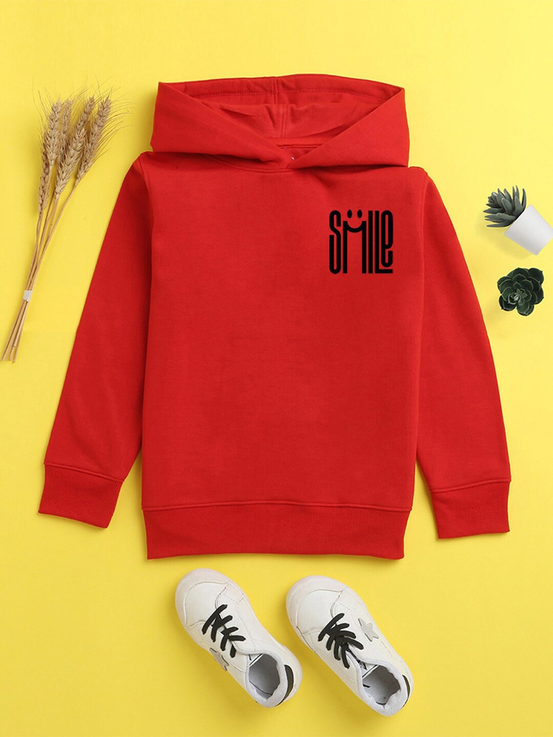 

NUSYL Unisex Kids Printed Hooded Sweatshirt, Red