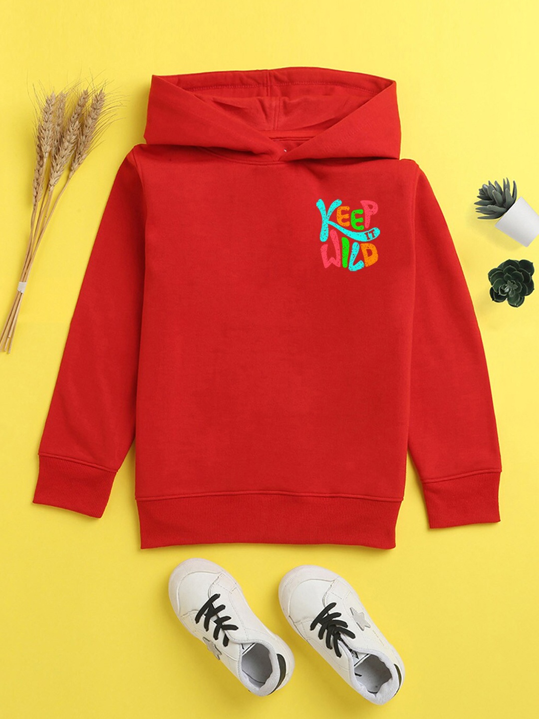 

NUSYL Unisex Kids Printed Hooded Sweatshirt, Red